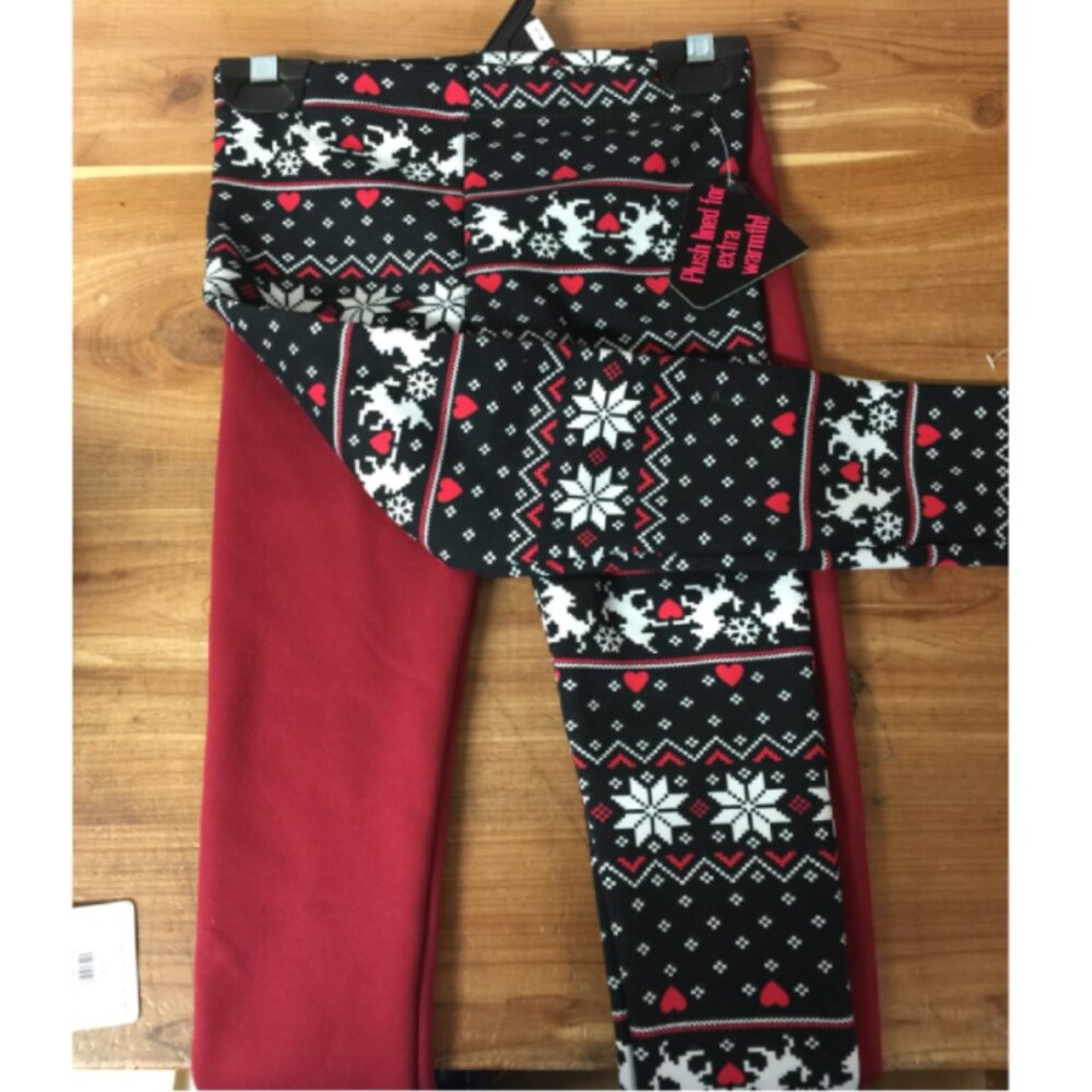 Pink Sparkle Girls 2 Pack Fleece Lined Leggings Black Red 5/6